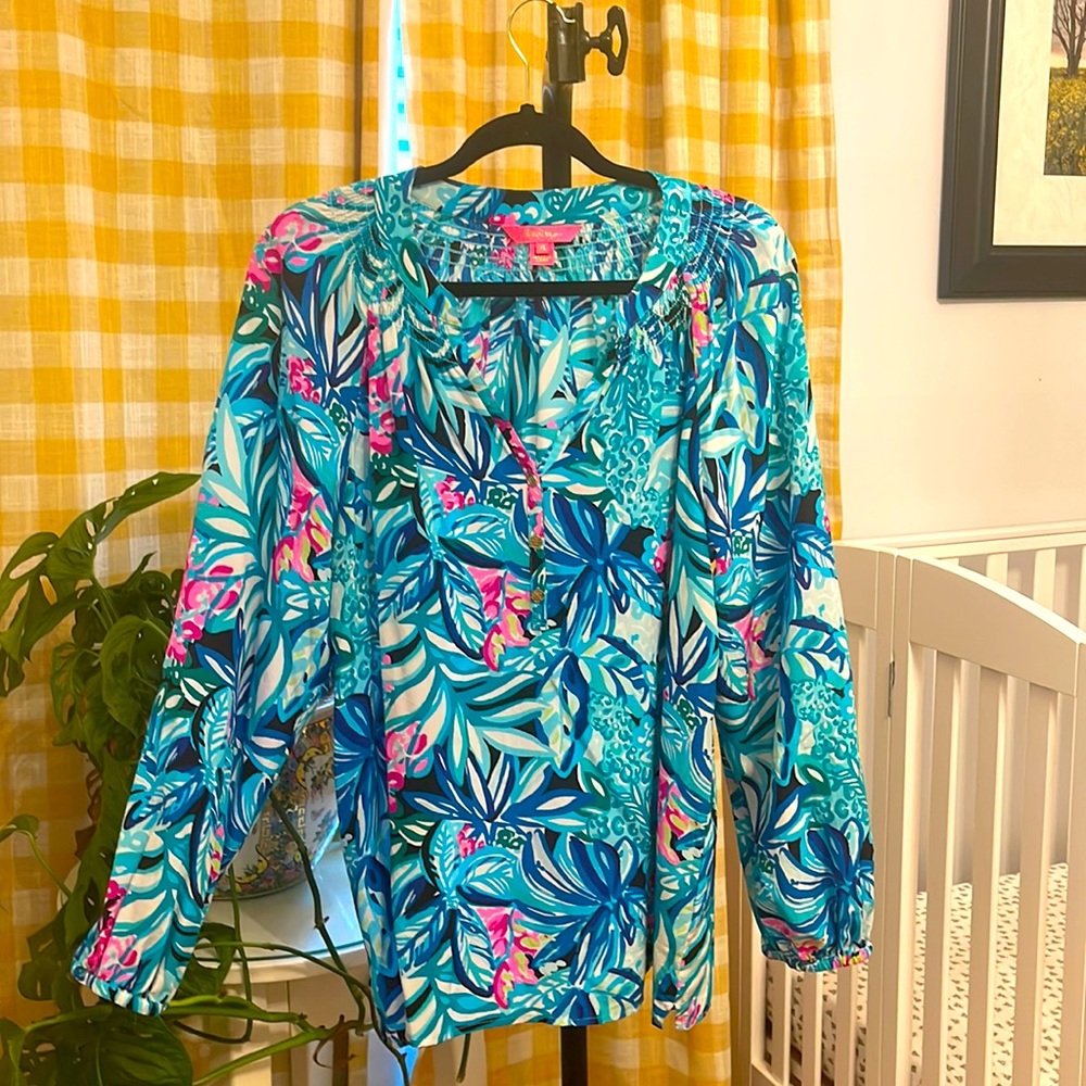 Lilly Pulitzer Silk Elsa Top Shirt Blouse Womens Size XL Extra Large